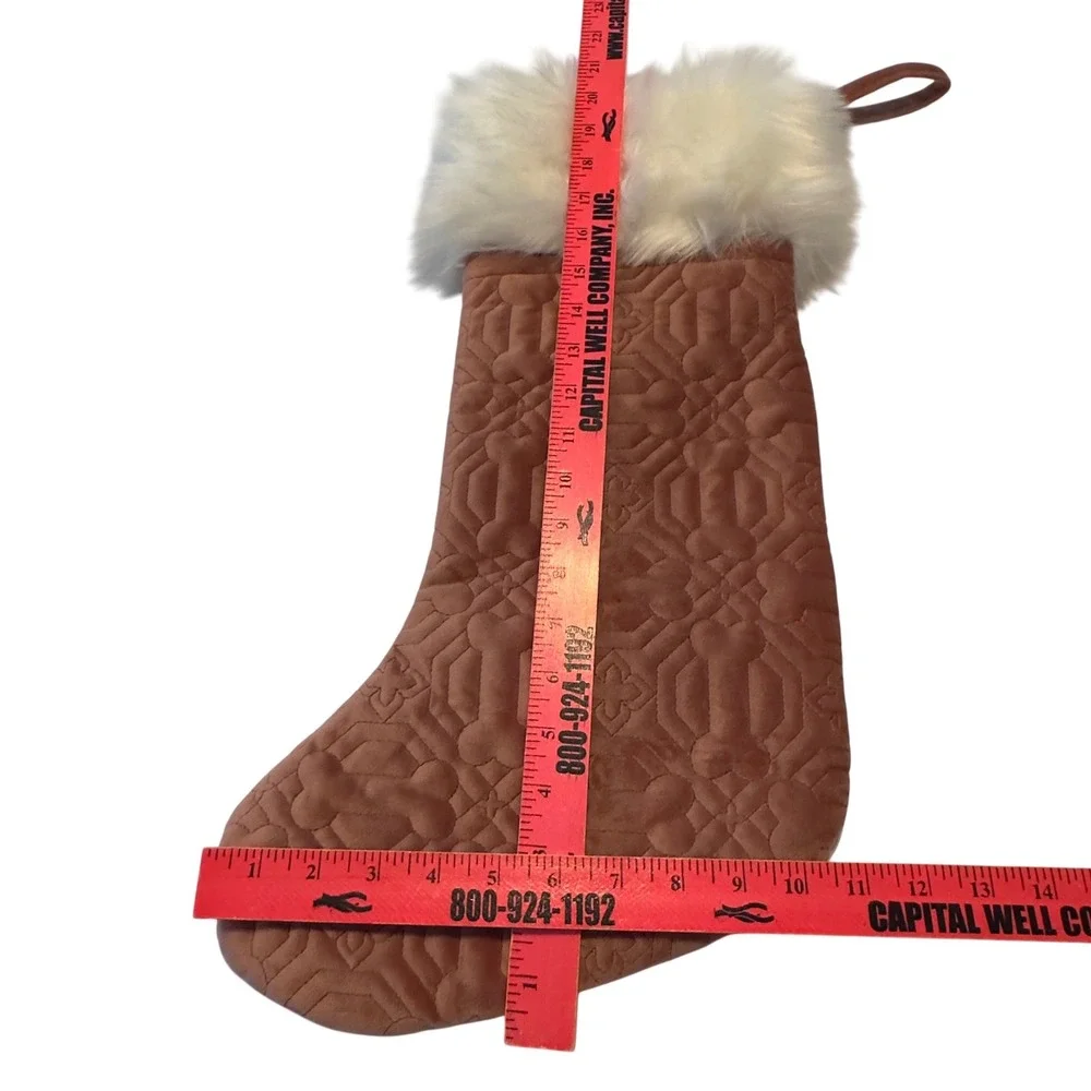 Martha Stewart Dusty Rose‎ Quilted Dog Bone Christmas Stocking Faux Fur Trim